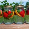 Mason jars filled with fruit and water