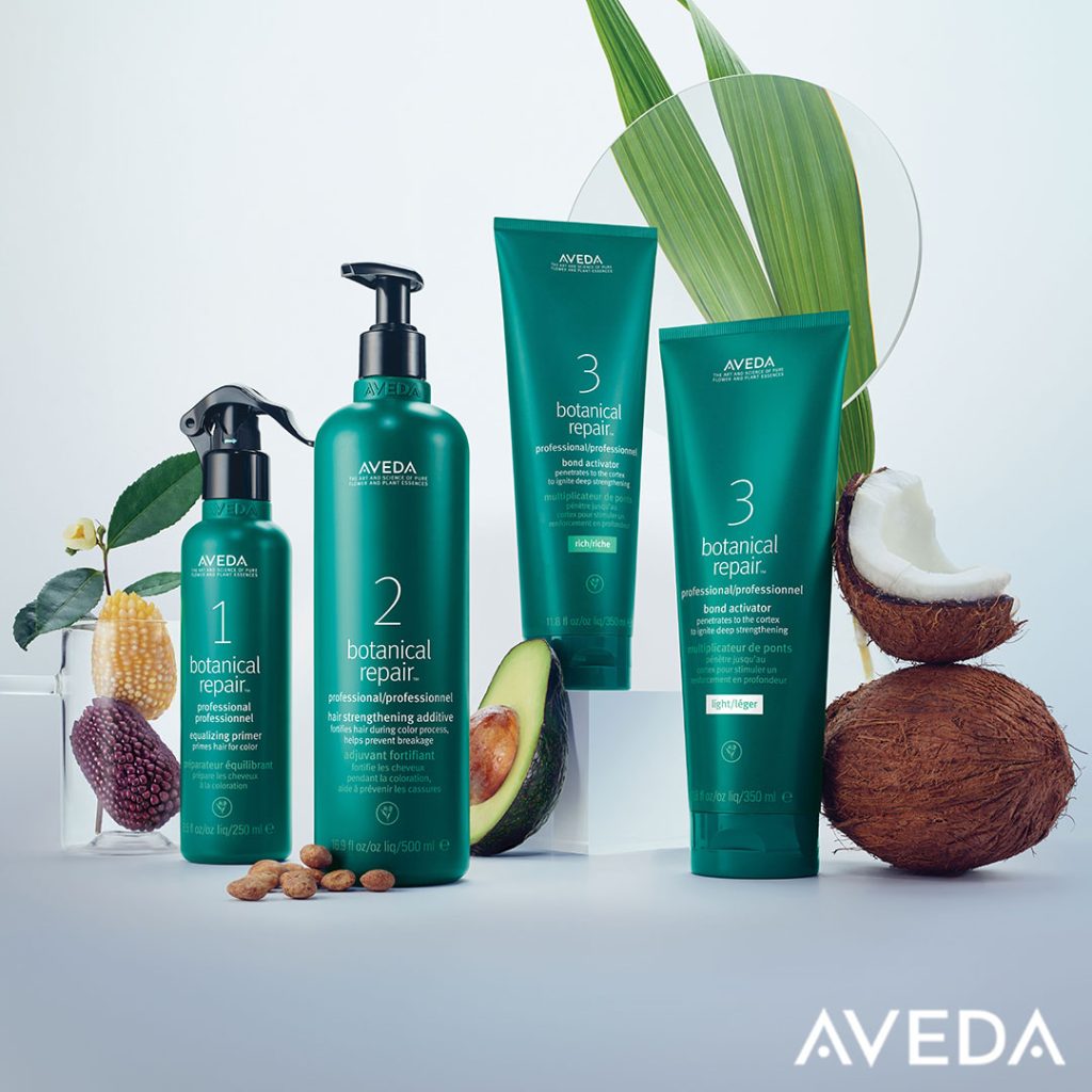 Lineup of Aveda institutes botanical repair products